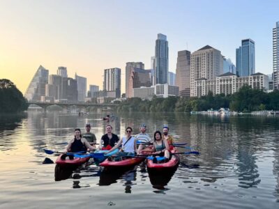Downtown Sunset Tandem Kayak with 1.5M Bats - Meeting Under the IH-35 Bridge and Getting Paddle-Ready Quickly
